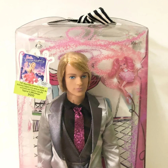 2009 Barbie A Fashion Fairytale Ken Doll in Grey suit Blemished Nose Damaged Box - Picture 2 of 16